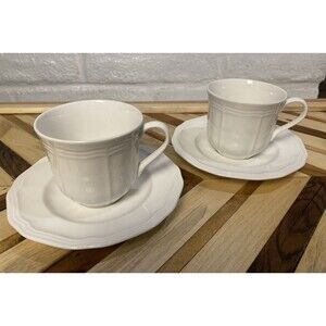 Mikasa Ultima + HK 400 Antique White, Set Of 2, 10 Oz Coffee, Tea Cups & Saucers